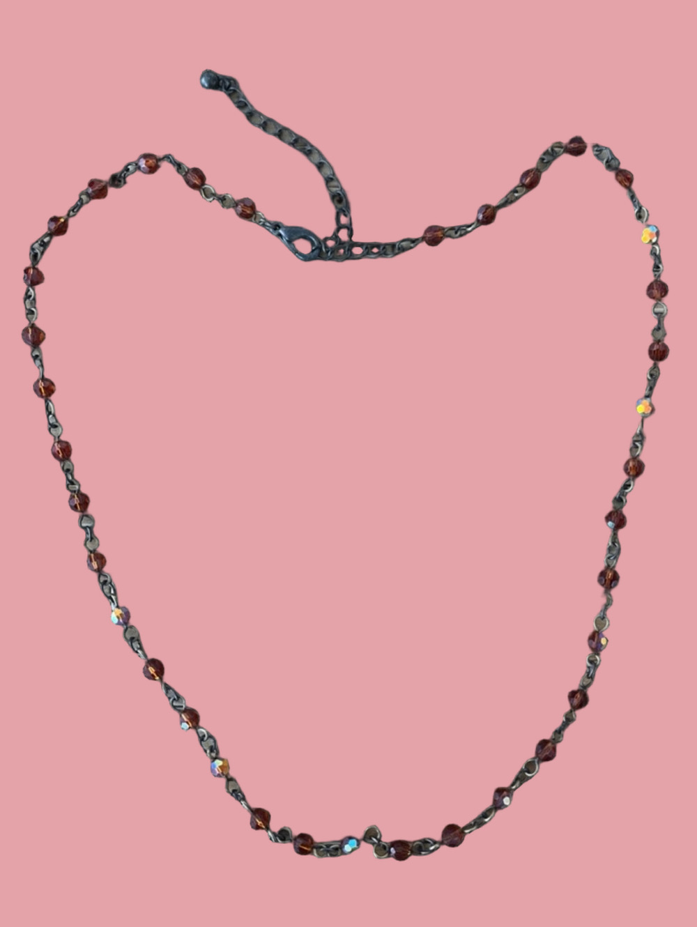 Delicate Brown Crystal Station Necklace